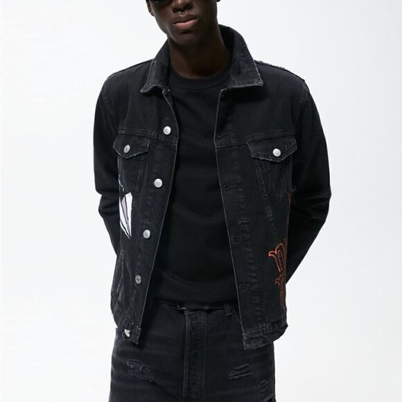 Zara Graffiti Print Denim Jacket New - Picture 6 of 10